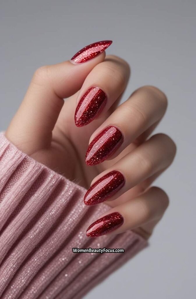 5. Red Glitter Gradient Nails