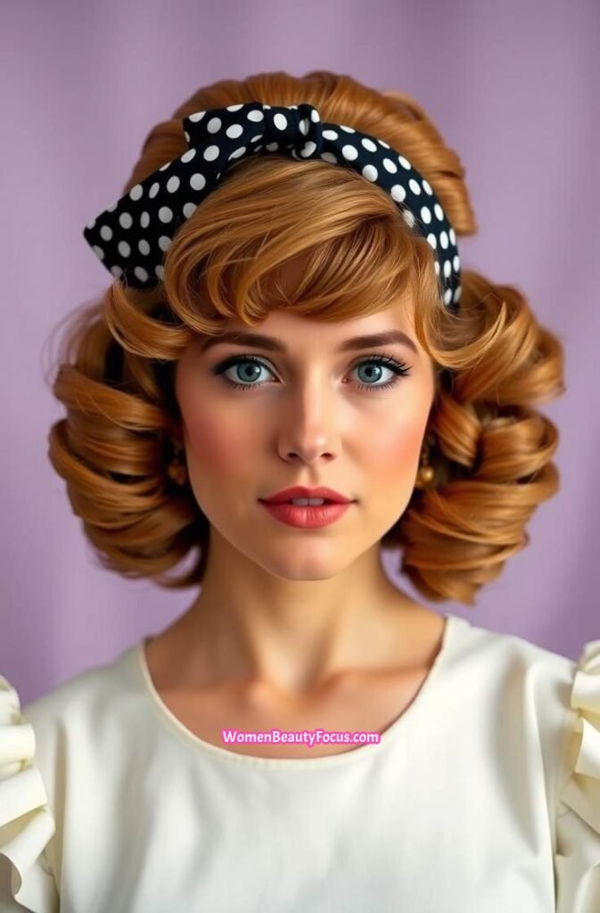 5. Retro Puff with Polka Dot Headband Front View