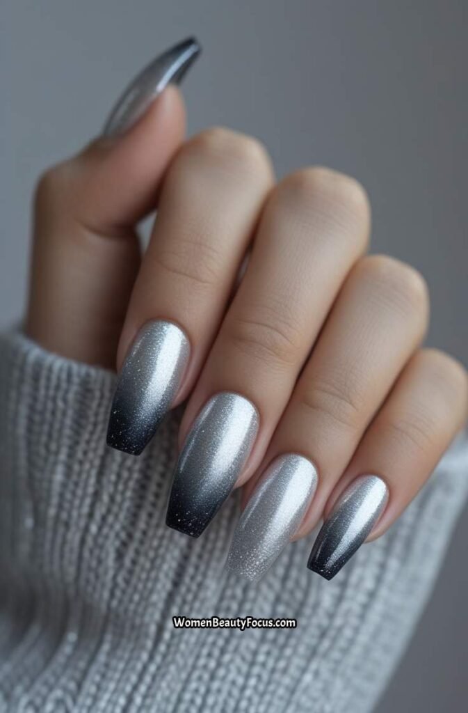5. Shimmering Silver Ombre Nails