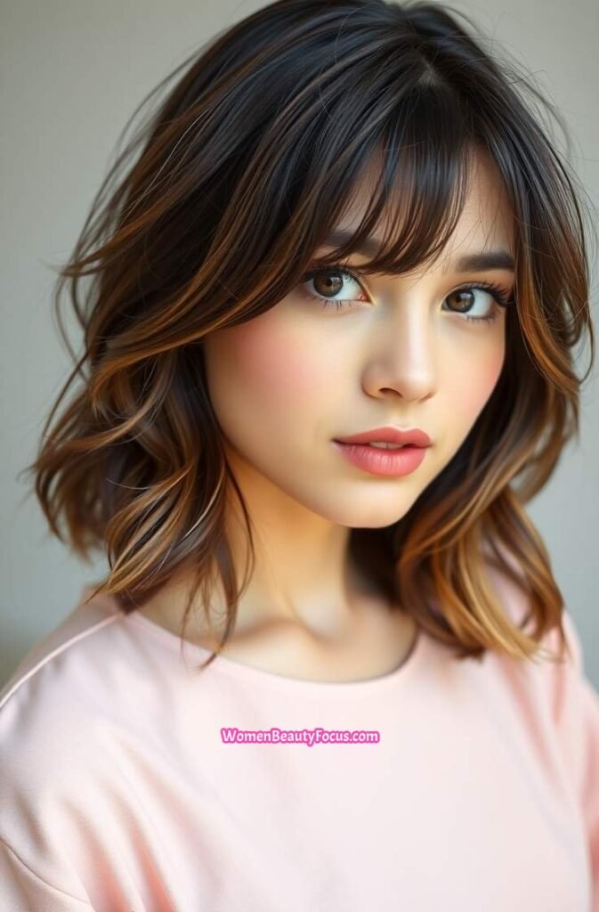 5. Shoulder Length Layers with Wispy Bangs Front View