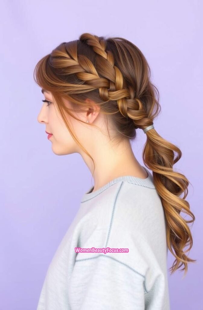 5. Side Swept Braided Ponytail FrontStraight View