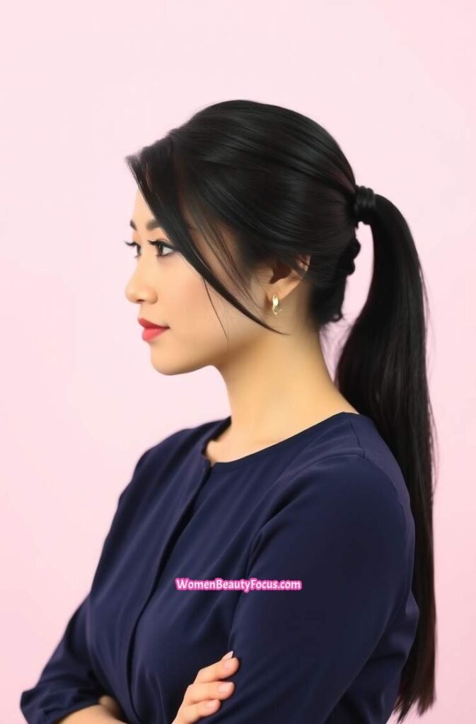 5. Sleek Center Parted Ponytail FrontStraight View