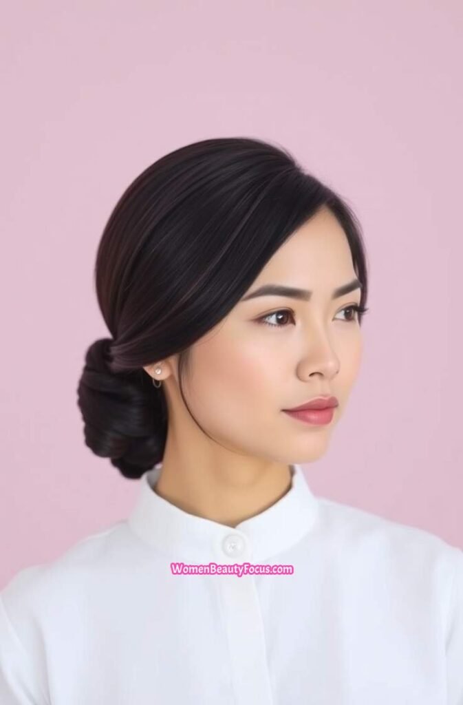 5. Sleek Low Bun FrontStraight View