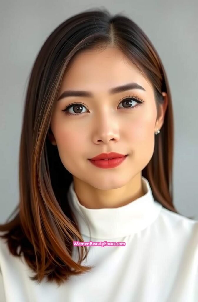 5. Sleek Shoulder Length Cut with a Deep Side Part FrontStraight View