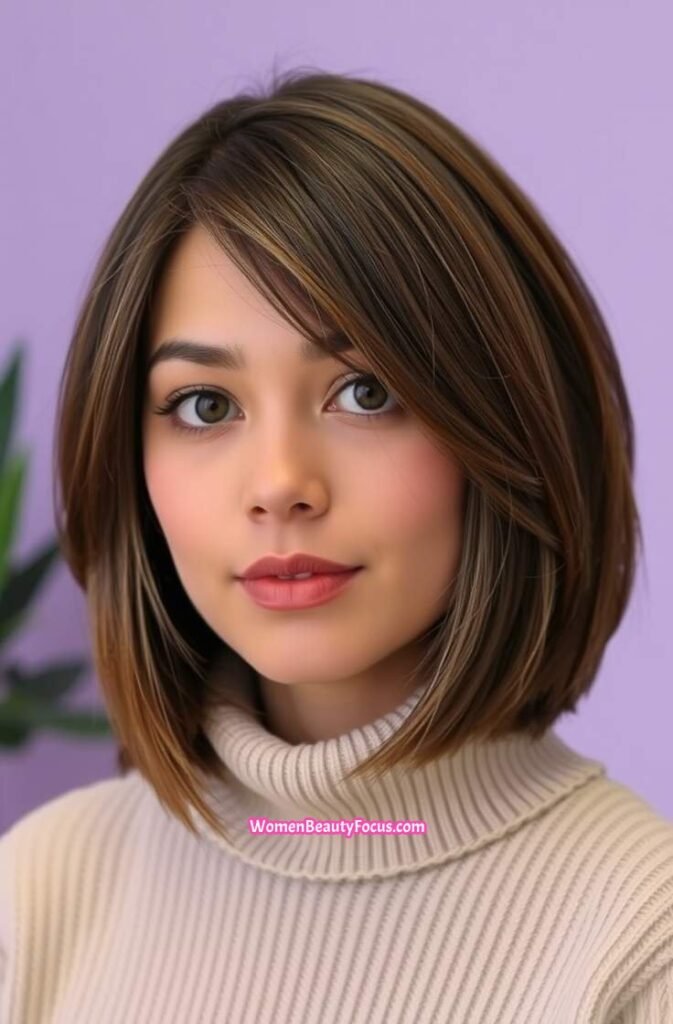 5. Textured Lob with Side Bangs Front View