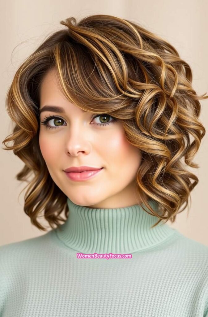 5. Textured Medium Shag with Soft Curls FrontStraight View