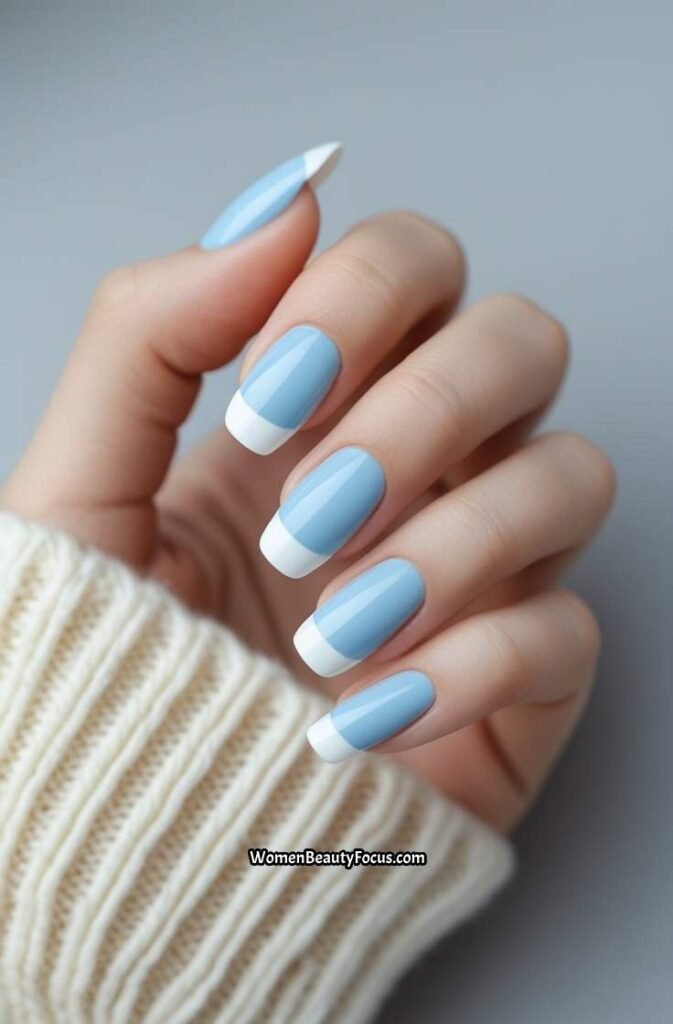 6. Baby Blue French Tips with a Twist