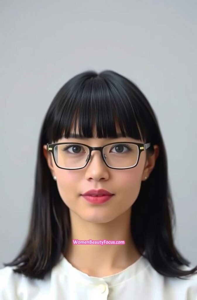 6. Blunt Bangs with Smooth Straight Hair