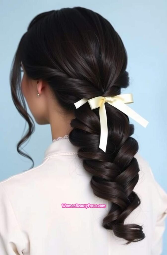 6. Bubble Ponytail with Ribbon Accent Back View