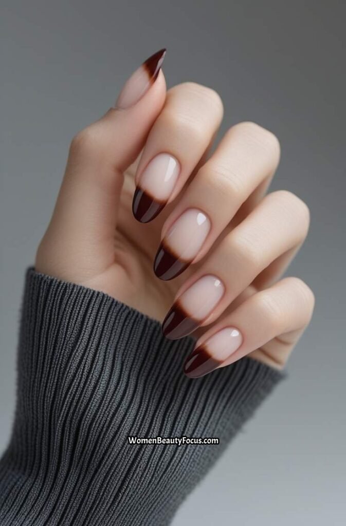 6. Cherry Brown French Tips