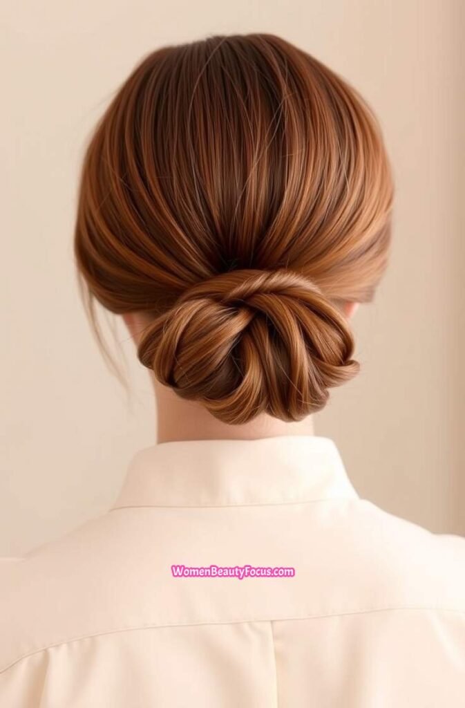 6. Cinnamon Hair in Elegant Low Bun Back View