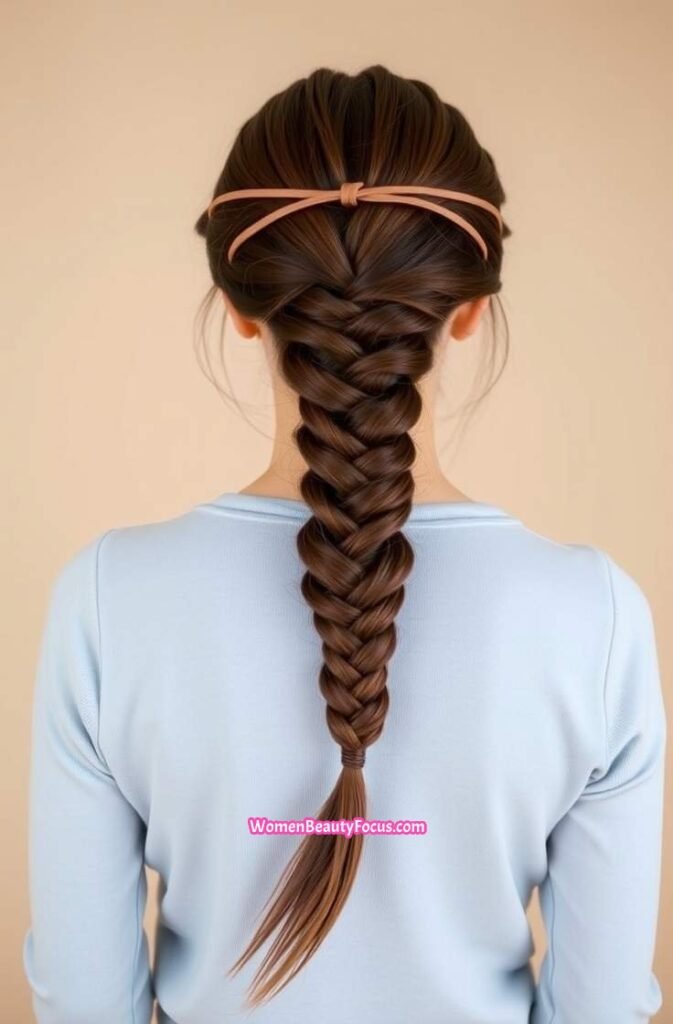 6. Classic Braid with Leather Headband Back View