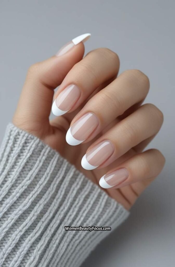 6. Clear with White Tips Short Nails