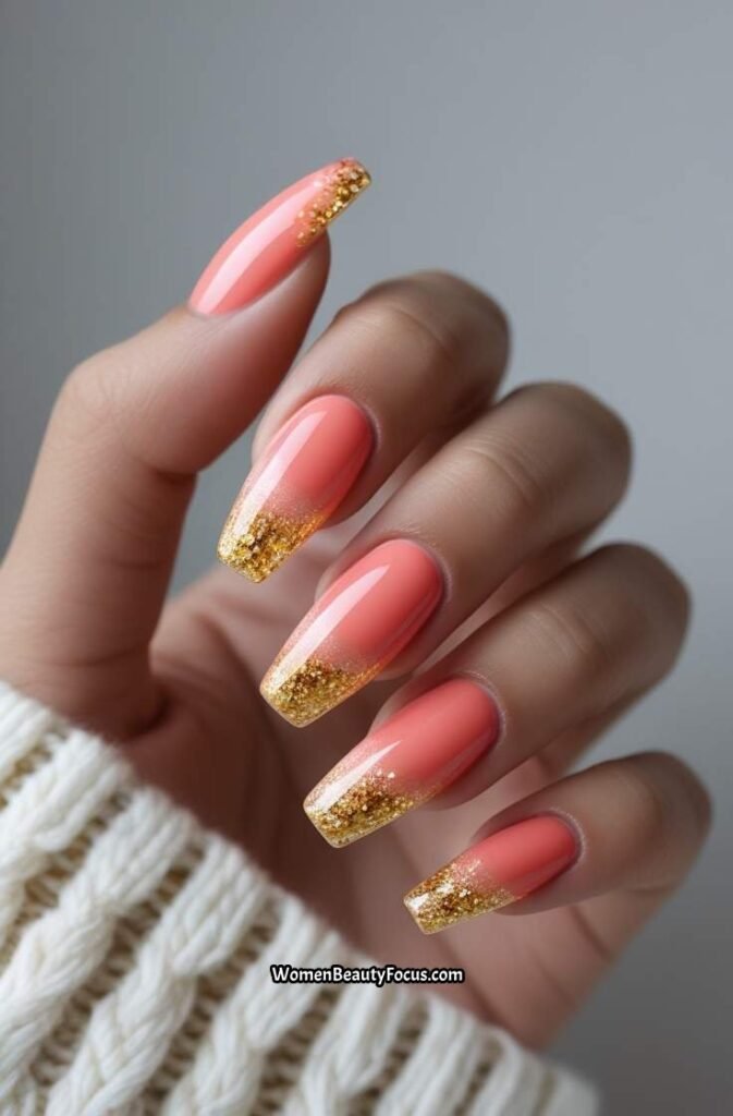 6. Coral Pink Glitter Fade