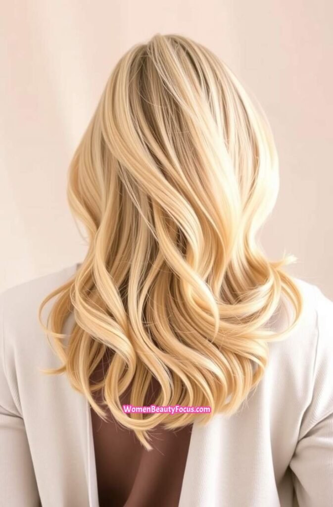 6. Creamy Blonde Layers with Subtle Highlights Back View