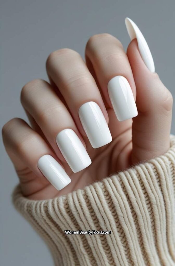 6. Crisp White Square Nails