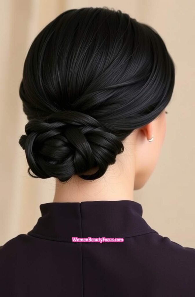 6. Flat Twists into a Low Bun Back View