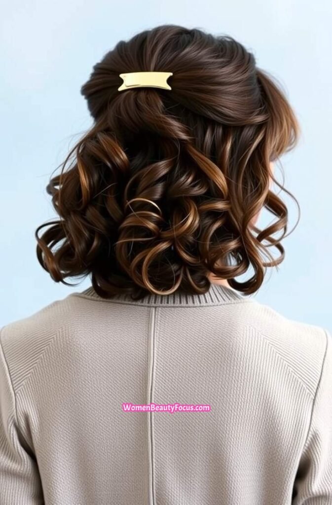 6. Half Up Claw Clip with Natural Curls Back V