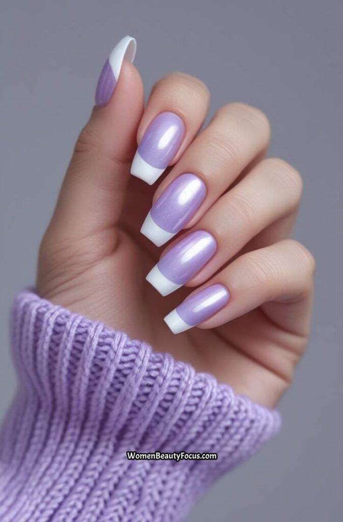 6. Lavender French Tip Nails with Pearlescent Shine
