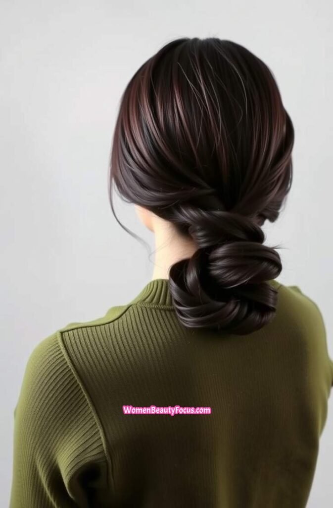 6. Low Ponytail with Twisted Sections Back View