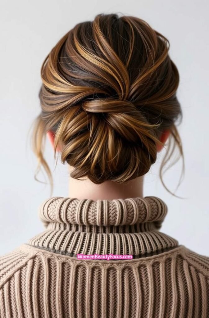 6. Messy Bun with Loose Strands Back View