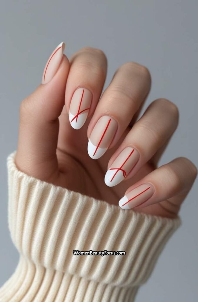 6. Minimal Red Line Art Nails