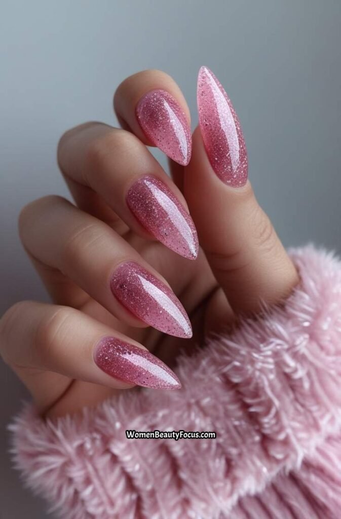 6. Rose Pink Glitter Ombre Nails