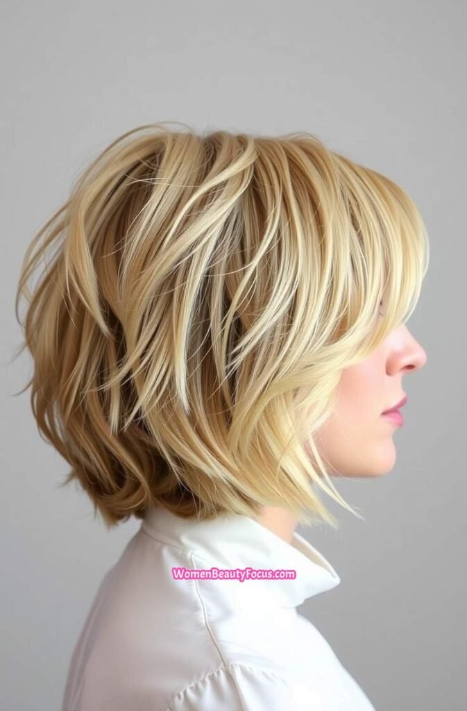 6. Shaggy Cut with Side Swept Bangs Side View