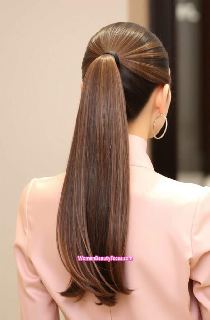 6. Sleek High Ponytail with Wavy Ends Back View