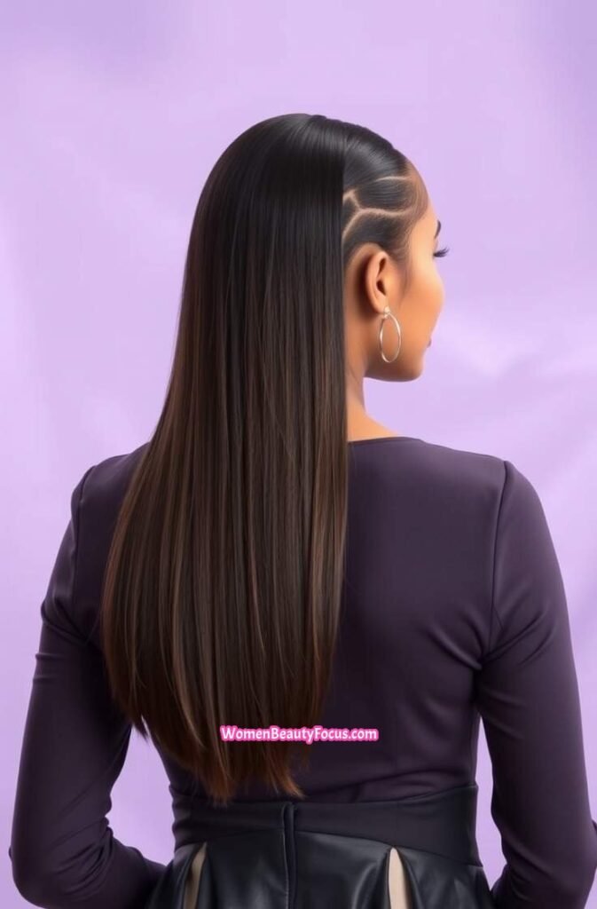 6. Sleek Quick Weave with Side Part Back View
