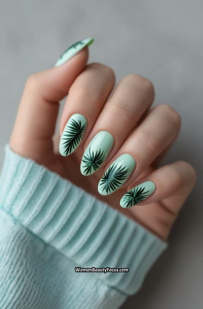 6. Tropical Palm Leaf Nail Art