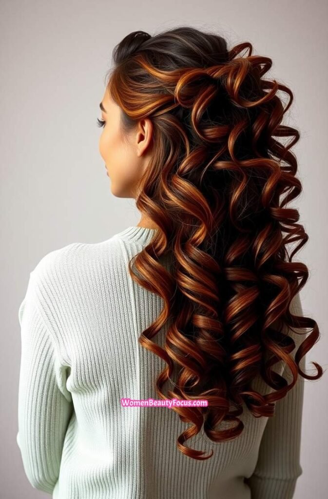 6. Voluminous Side Part with Soft Curls Back View