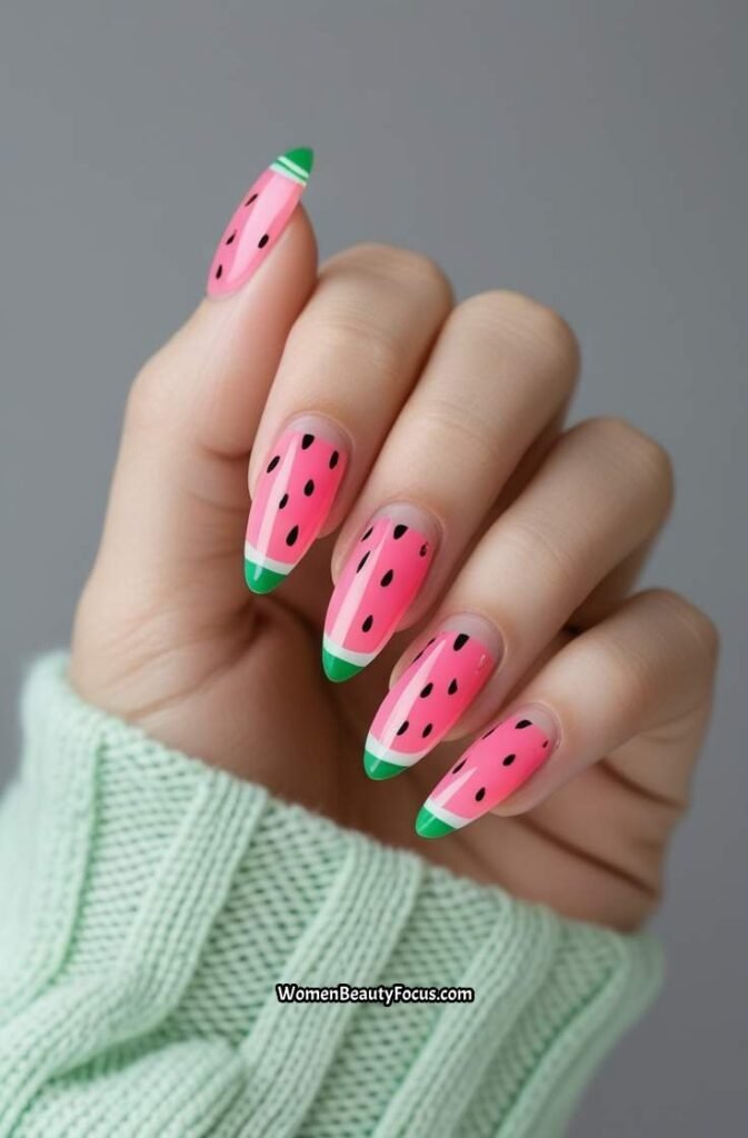 6. Watermelon French Tip Acrylic Nails
