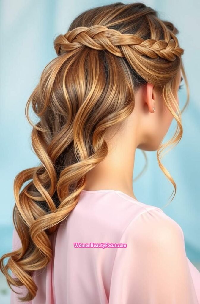 6. Wavy Ponytail with Braided Crown Back View