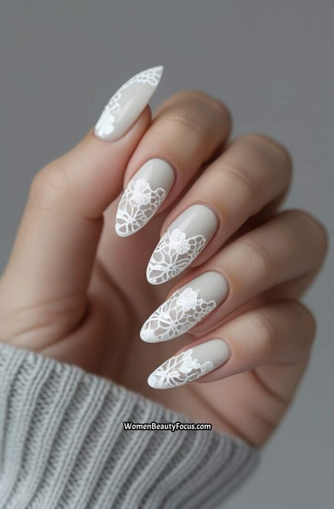 6. White Lace Inspired Nail Art