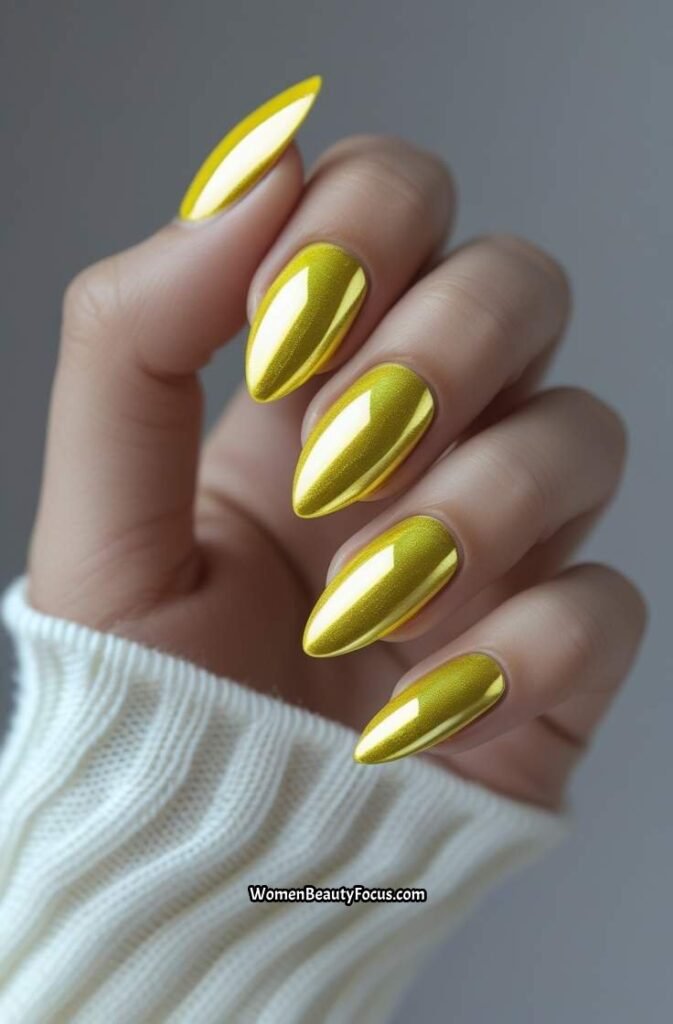 6. Yellow Chrome Nails for a Futuristic Touch