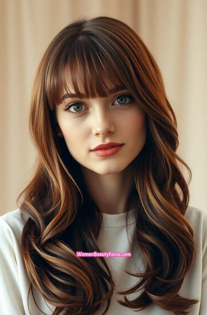 7. Auburn Brown with Curtain Bangs Front View