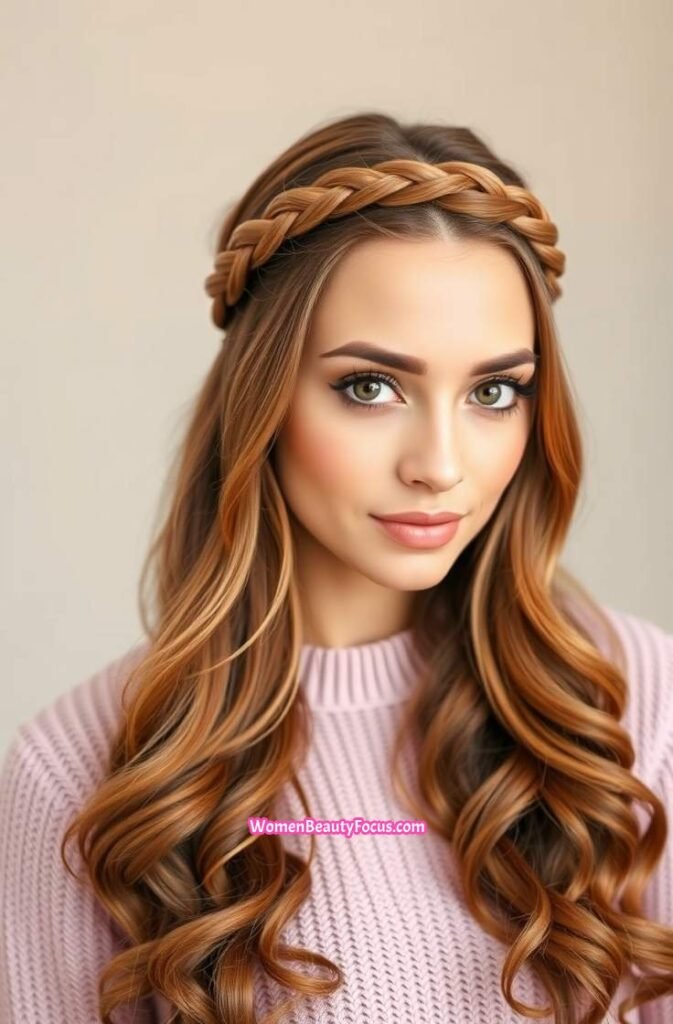 7. Braided Headband with Long Curls Front View