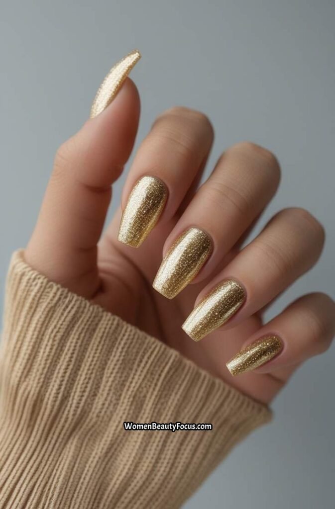7. Champagne Gold Glitter Nails