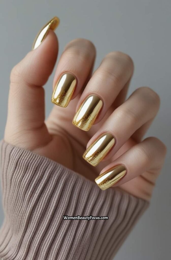 7. Champagne Gold Ombre Nails