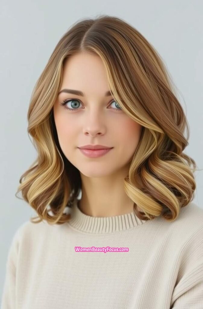 7. Curled Ends with Face Framing Layers FrontStraight View