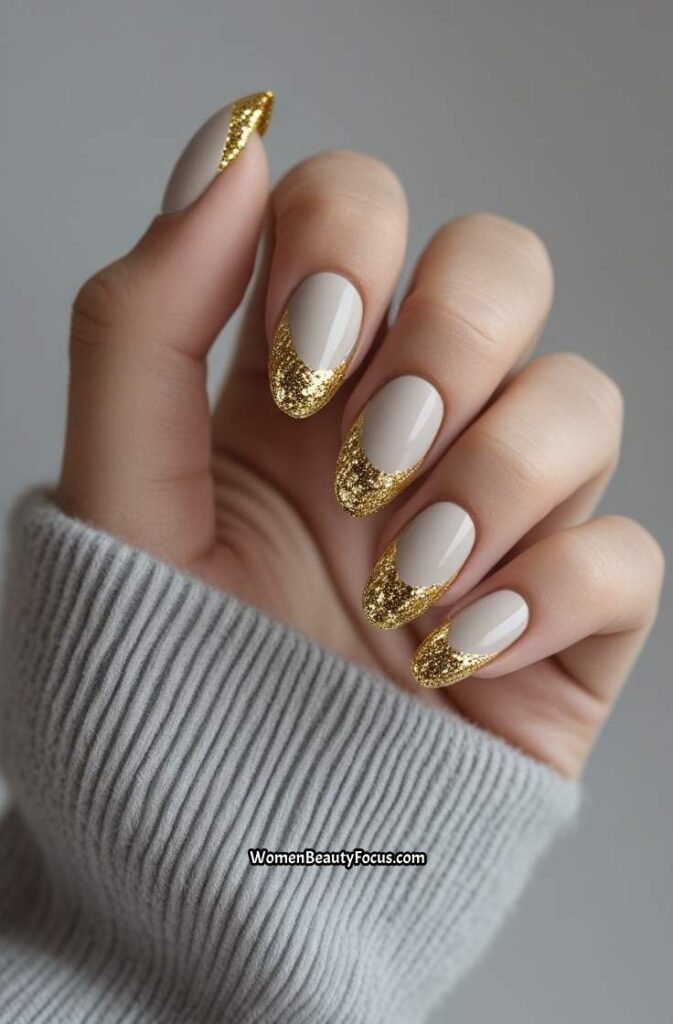 7. Gold Glitter Tips