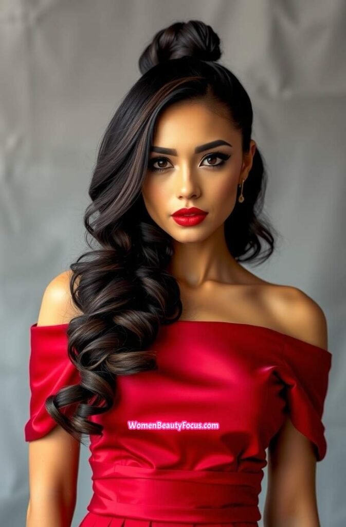 7. High Ponytail with Loose Curls Front View
