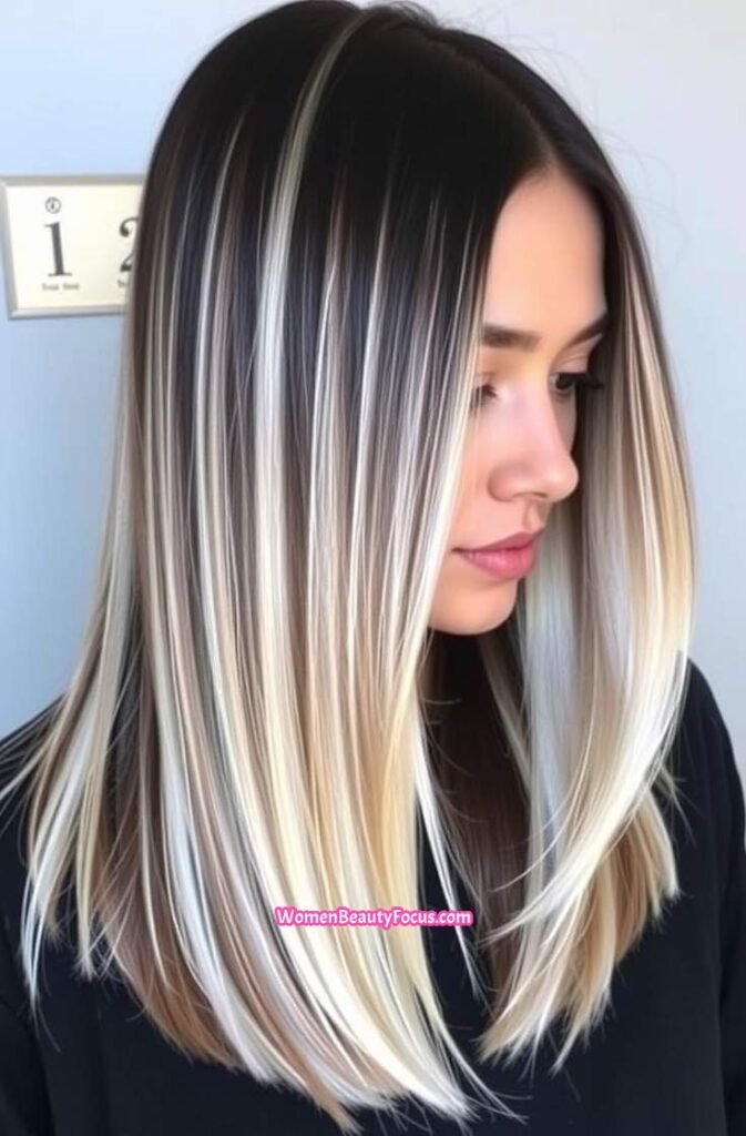 7. Ice Blonde Highlights on Brown