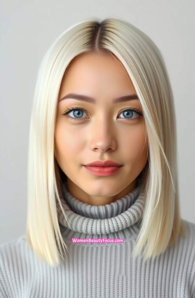 7. Icy Blonde Straight Hair with Middle Part FrontStraight View