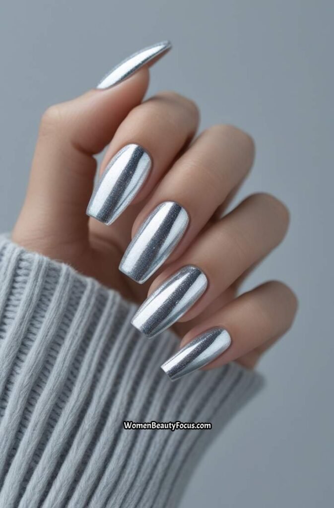 7. Icy Silver Cat Eye Nails
