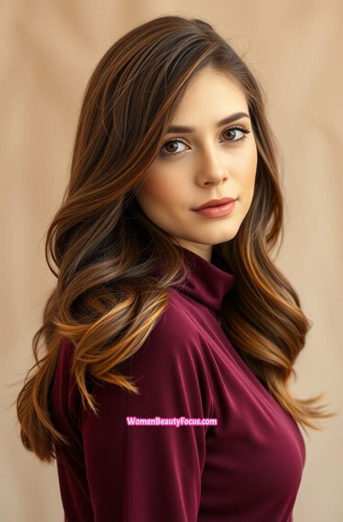 7. Long Cinnamon Waves with Deep Side Part Front View