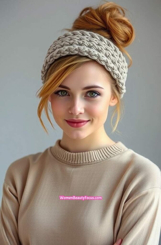 7. Messy Bun with Knit Headband Front View