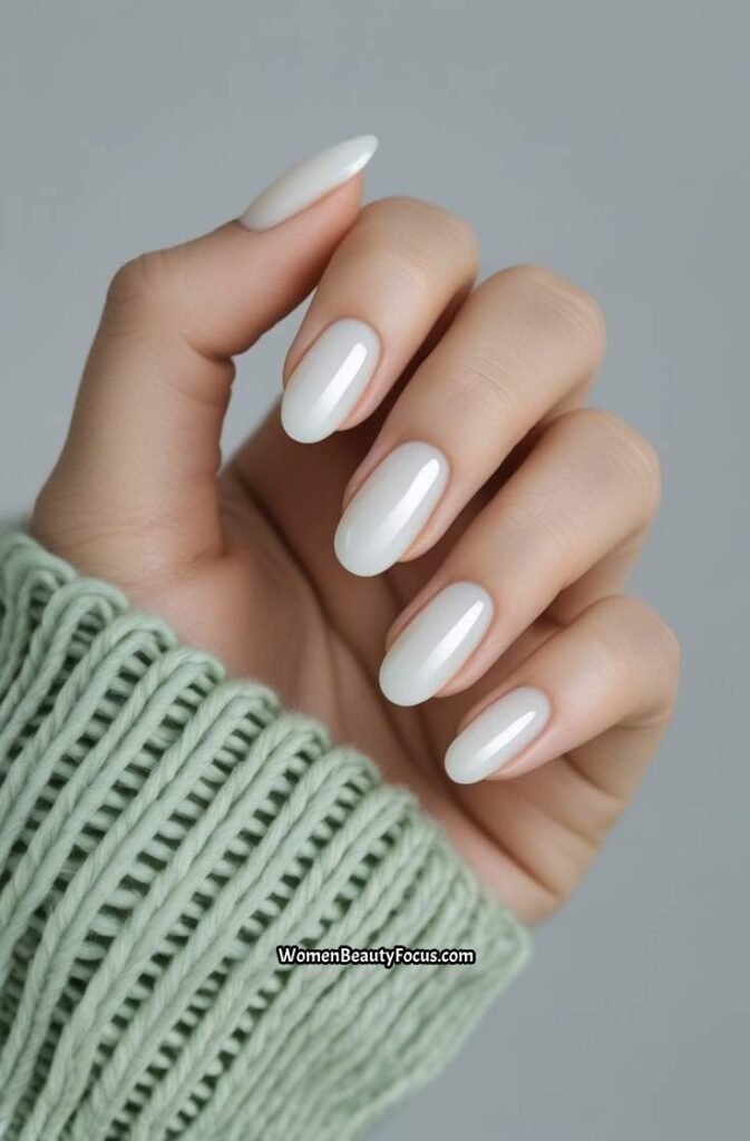 7. Milky White Short Round Nails