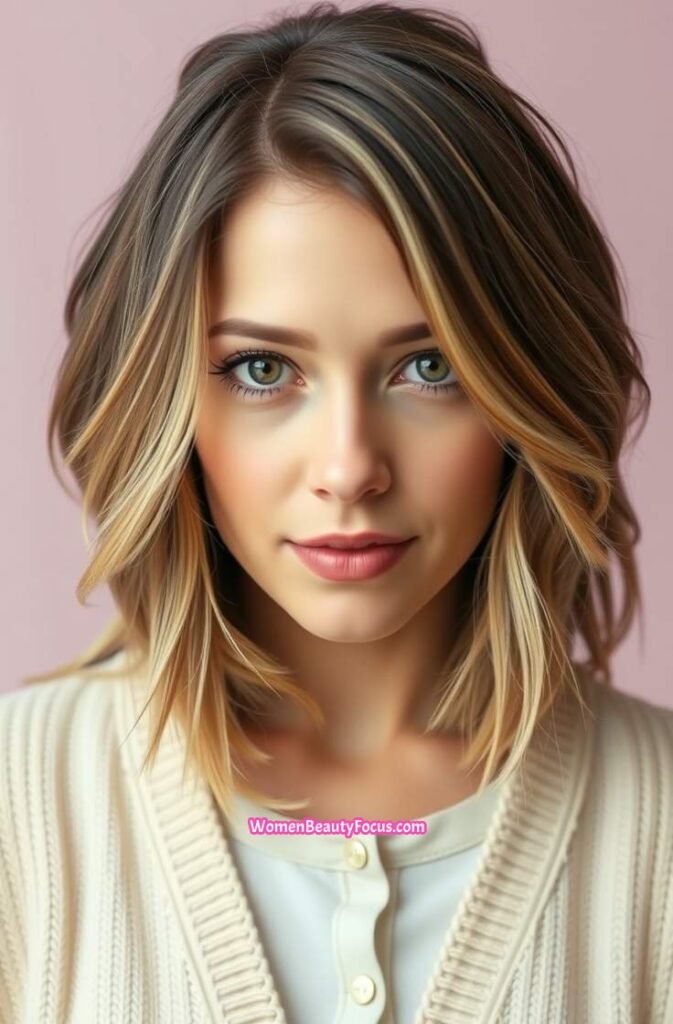7. Shaggy Bob with Subtle Highlights FrontStraight View